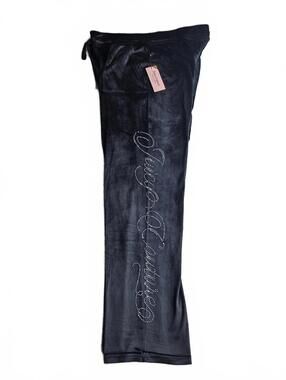 Juicy Couture Velour Rhinestone Script Pants Black Size Large Y2K Lounge D/92